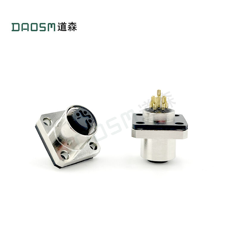 4A Current Rating M12 Circular Connectors For Panel Mount Nickel Plated Connectors Brass Shell